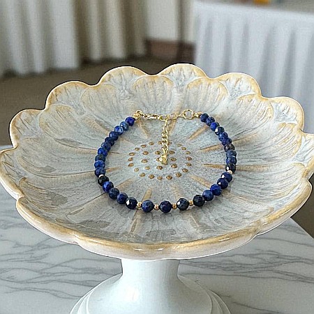 Bratara din argint placat cu aur cu cristale din Lapis Lazuli fatetate, 4mm [4]