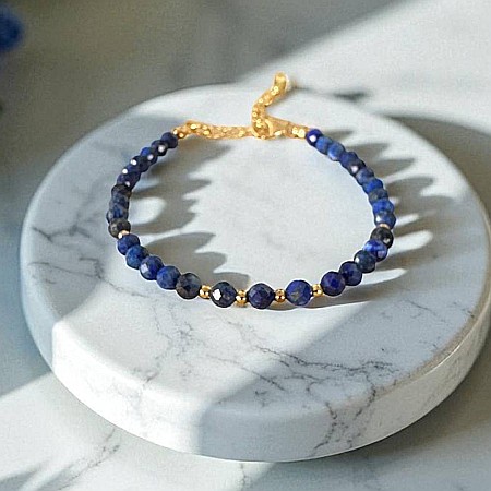 Bratara din argint placat cu aur cu cristale din Lapis Lazuli fatetate, 4mm [1]