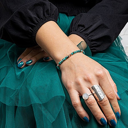 Bratara din jad verde-turcoaz fatetat si hematit rose gold, Debra