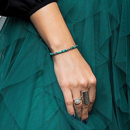 Bratara din jad verde-turcoaz fatetat si hematit rose gold, Debra [7]