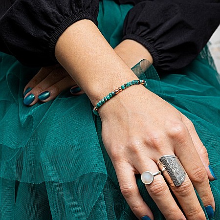 Bratara din jad verde-turcoaz fatetat si hematit rose gold, Debra [8]