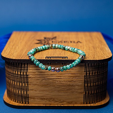 Bratara din jad verde-turcoaz fatetat si hematit rose gold, Debra [5]