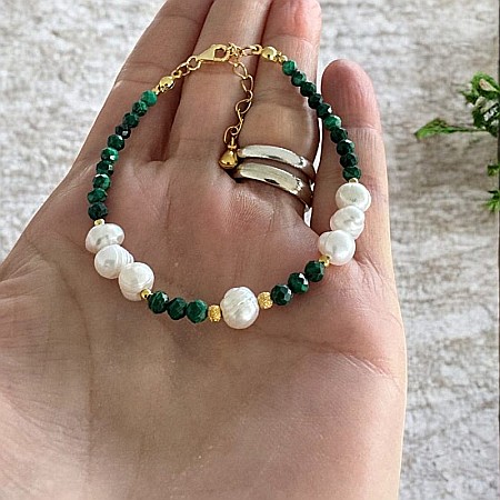 Bratara din Perle de Cultura si Malachit natural Etienne cu inchidere din argint placat cu aur [1]