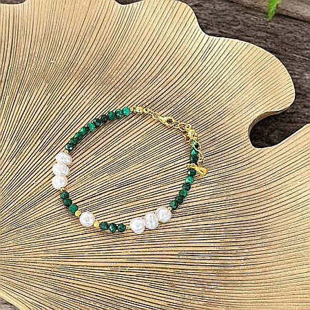 Bratara din Perle de Cultura si Malachit natural Etienne cu inchidere din argint placat cu aur [3]