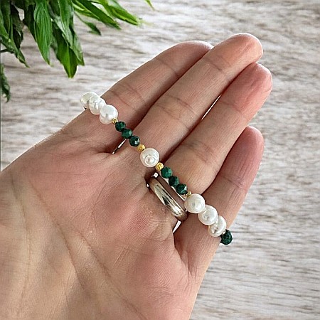 Bratara din Perle de Cultura si Malachit natural Etienne cu inchidere din argint placat cu aur [6]