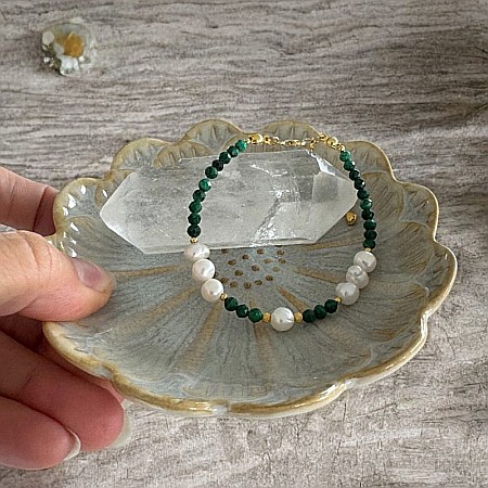 Bratara din Perle de Cultura si Malachit natural Etienne cu inchidere din argint placat cu aur [4]