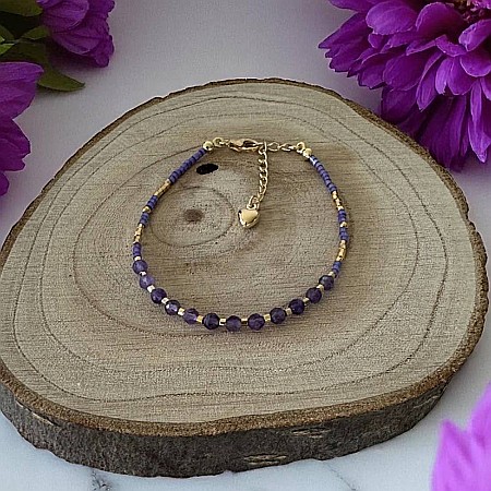 Cristale dupa culoare - Bratara eleganta cu cristale de Ametist cu Miyuki mov si argint placat cu aur