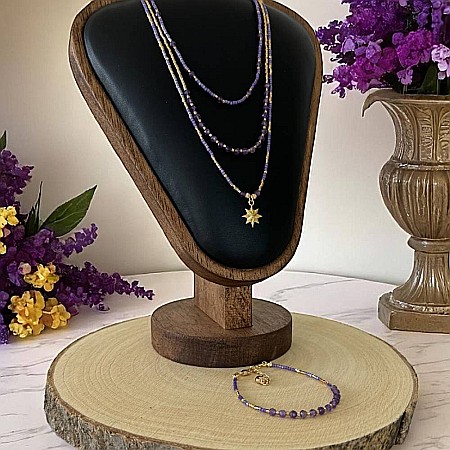 Bratara eleganta cu cristale de Ametist cu Miyuki mov si argint placat cu aur [7]