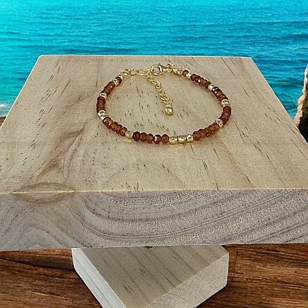 Bratara eleganta dama Farida cu granat portocaliu si argint placat cu aur 925 [2]