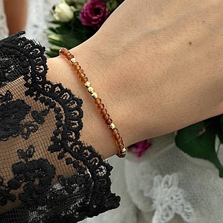Argint 925 placat cu aur - Bratara eleganta dama Farida cu granat portocaliu si argint placat cu aur 925
