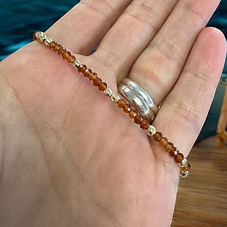 Bratara eleganta dama Farida cu granat portocaliu si argint placat cu aur 925 [5]