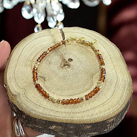 Bratara eleganta dama Farida cu granat portocaliu si argint placat cu aur 925 [7]