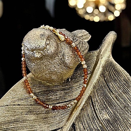 Bratara eleganta dama Farida cu granat portocaliu si argint placat cu aur 925 [6]