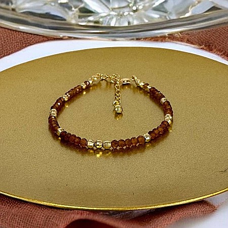 Bratara eleganta dama Farida cu granat portocaliu si argint placat cu aur 925 [1]