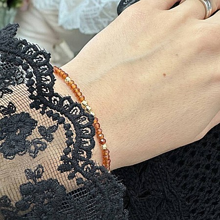 Bratara eleganta dama Farida cu granat portocaliu si argint placat cu aur 925 [8]