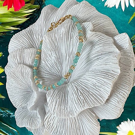 Bratara eleganta dama handmade Nabila cu Amazonit si argint placat cu aur 925 [2]