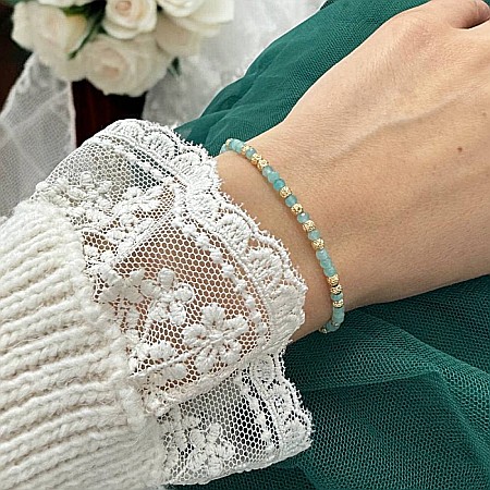 Bijuterii Amazonit - Bratara eleganta dama handmade Nabila cu Amazonit si argint placat cu aur 925