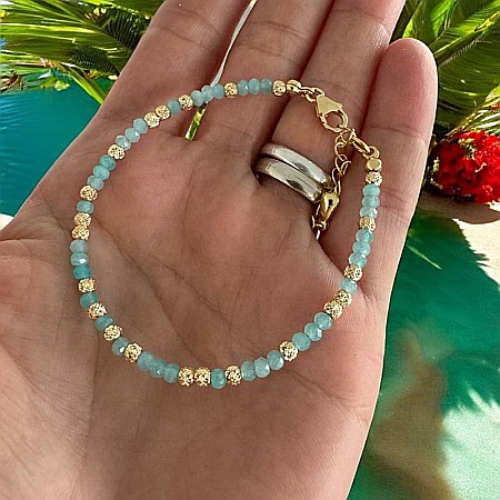 Bratara eleganta dama handmade Nabila cu Amazonit si argint placat cu aur 925 [1]