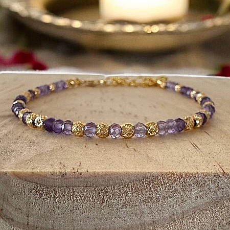Bratara eleganta dama Nuria din Ametist si bilute de argint placat cu aur 925 [1]