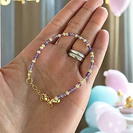 Bratara eleganta dama Nuria din Ametist si bilute de argint placat cu aur 925 [2]