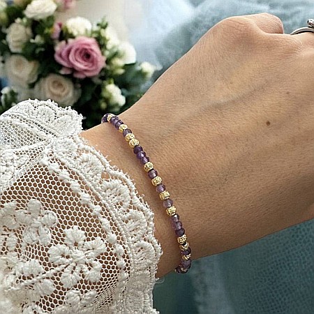 Bratara eleganta dama Nuria din Ametist si bilute de argint placat cu aur 925 [4]