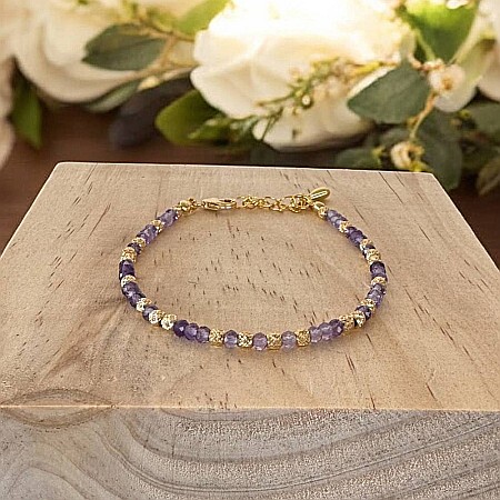 Bratara eleganta dama Nuria din Ametist si bilute de argint placat cu aur 925 [6]