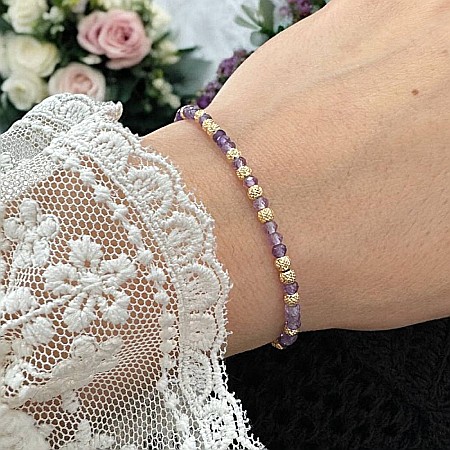 Bratara eleganta dama Nuria din Ametist si bilute de argint placat cu aur 925 [11]
