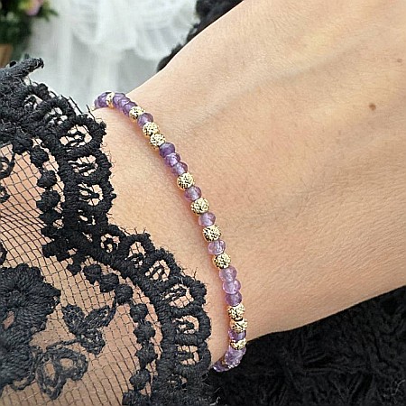 Bratara eleganta dama Nuria din Ametist si bilute de argint placat cu aur 925 [7]