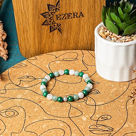 Bratara eleganta fete Mehal, din pietre semipretioase de Malachit, Piatra Lunii si Jad Verde, margele de 6mm [6]