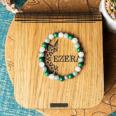 Bratara eleganta fete Mehal, din pietre semipretioase de Malachit, Piatra Lunii si Jad Verde, margele de 6mm [5]