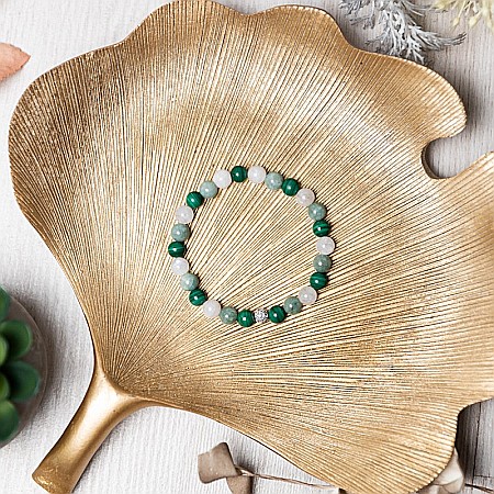 Bratara eleganta fete Mehal, din pietre semipretioase de Malachit, Piatra Lunii si Jad Verde, margele de 6mm [4]