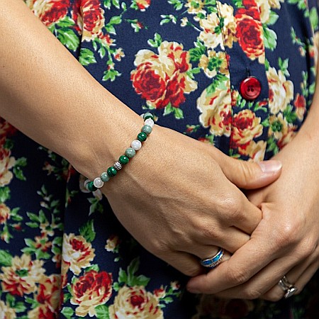 Bratara eleganta fete Mehal, din pietre semipretioase de Malachit, Piatra Lunii si Jad Verde, margele de 6mm [8]