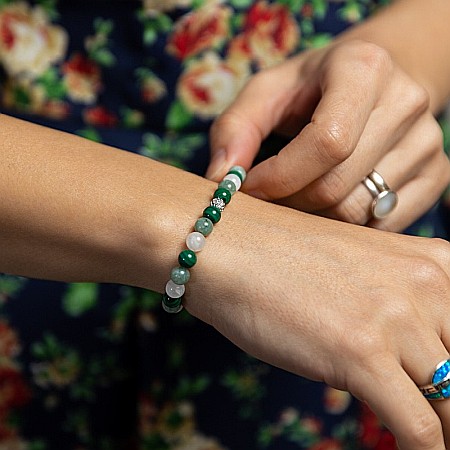 Bratara eleganta fete Mehal, din pietre semipretioase de Malachit, Piatra Lunii si Jad Verde, margele de 6mm [2]