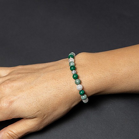 Bratara eleganta fete Mehal, din pietre semipretioase de Malachit, Piatra Lunii si Jad Verde, margele de 6mm [7]
