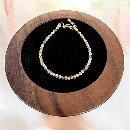 Bratara eleganta handmade dama Imani cu Ametist, Turmalina Roz, Amazonit cu bilute argint placat cu aur 925 [6]