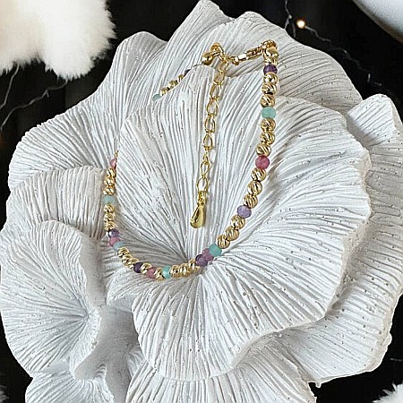 Bratara eleganta handmade dama Imani cu Ametist, Turmalina Roz, Amazonit cu bilute argint placat cu aur 925 [5]