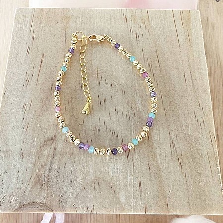 Bratara eleganta handmade dama Imani cu Ametist, Turmalina Roz, Amazonit cu bilute argint placat cu aur 925 [2]