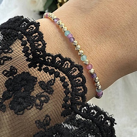 Bratara eleganta handmade dama Imani cu Ametist, Turmalina Roz, Amazonit cu bilute argint placat cu aur 925 [1]