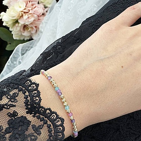 Bratara eleganta handmade dama Imani cu Ametist, Turmalina Roz, Amazonit cu bilute argint placat cu aur 925 [11]