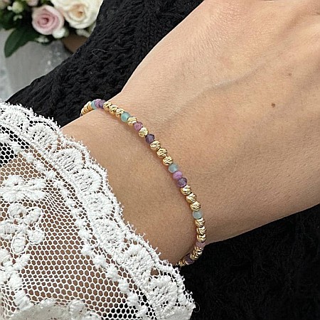 Bratara eleganta handmade dama Imani cu Ametist, Turmalina Roz, Amazonit cu bilute argint placat cu aur 925 [10]