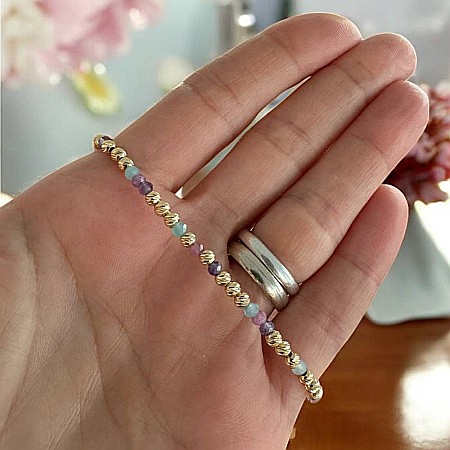 Bratara eleganta handmade dama Imani cu Ametist, Turmalina Roz, Amazonit cu bilute argint placat cu aur 925 [3]