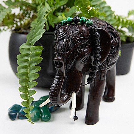 Bratara aromaterapie ”ENID” ajustabila cu snur din Pietre de Lava (Vulcanice) si Pietre de Malachit Verzi [4]