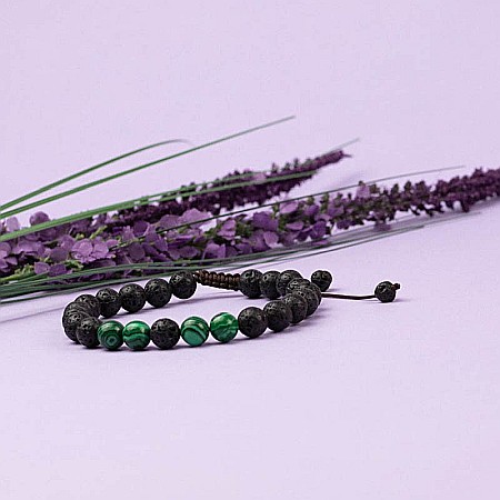 Bratara aromaterapie ”ENID” ajustabila cu snur din Pietre de Lava (Vulcanice) si Pietre de Malachit Verzi [2]