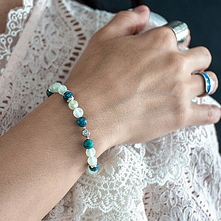 Verde - Bratara femei Adria din cristale de Aventurin si Turcoaz American cu accesorii din argint 925
