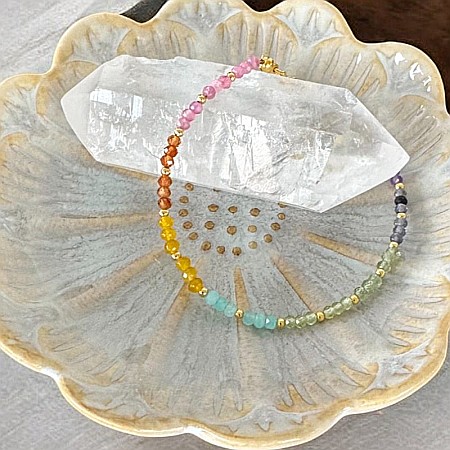 Bratara femei delicata multicolora Evette din cristale naturale cu argint placat cu aur [3]