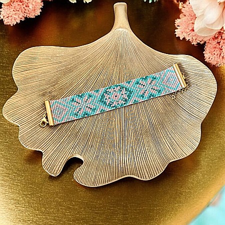 Bratara femei eleganta Nellie din margele Miyuki, impletita manual in nuante de turcoaz si somon [4]