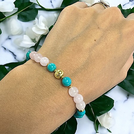 Bratara femei Eliza din Cuart Roz de Madagascar si Turcoaz cu accesorii din argint 925 placat cu Aur [5]