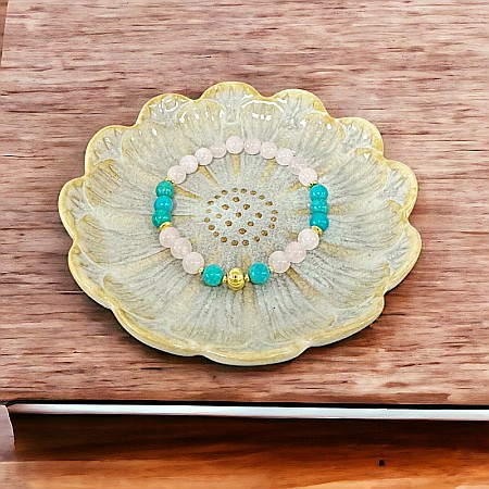 Bijuterii Turcoaz - Bratara femei Eliza din Cuart Roz de Madagascar si Turcoaz cu accesorii din argint 925 placat cu Aur