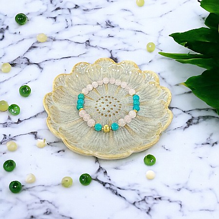 Bratara femei Eliza din Cuart Roz de Madagascar si Turcoaz cu accesorii din argint 925 placat cu Aur [2]