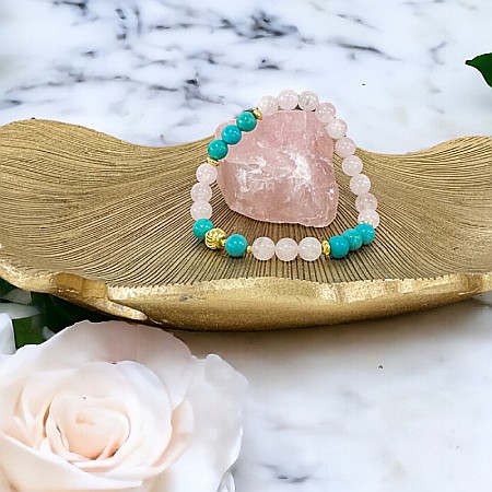 Bratara femei Eliza din Cuart Roz de Madagascar si Turcoaz cu accesorii din argint 925 placat cu Aur [4]